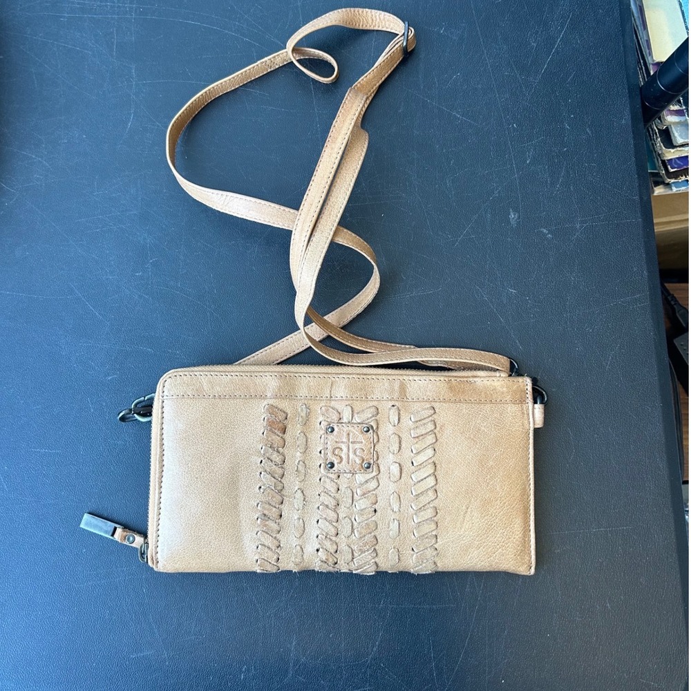 STS Ranchwear Crossbody Wallet Womens Tan Leather Woven Western Boho